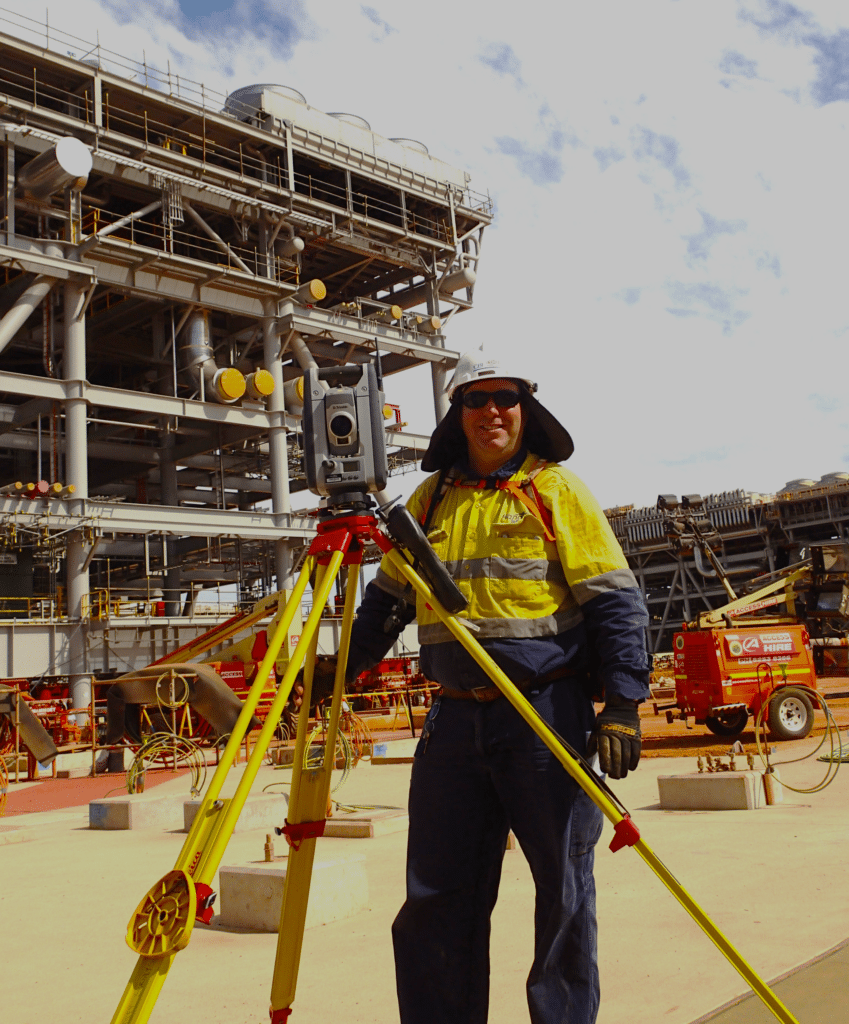 surveyor behind total station on site in colour